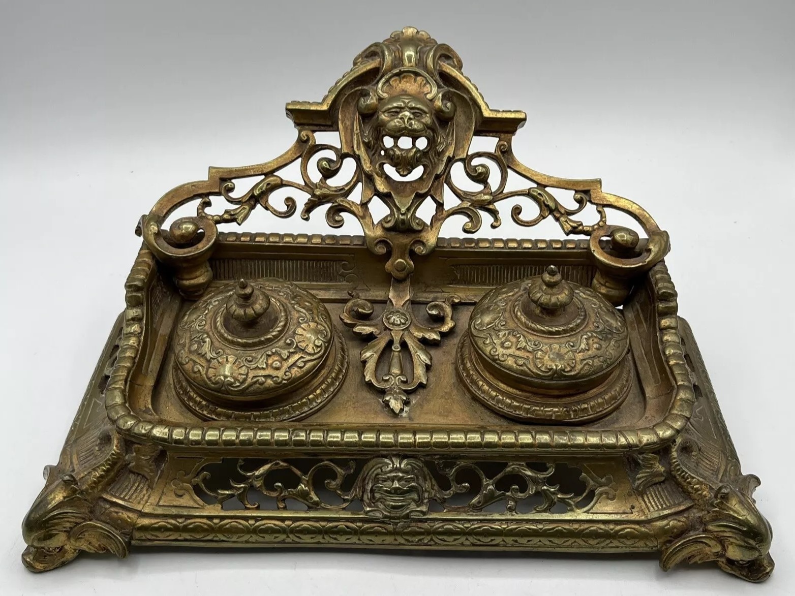 Brass Double Inkstand – Dolphin Feet