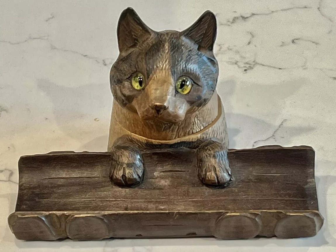 Hand-Carved Cat Inkstand