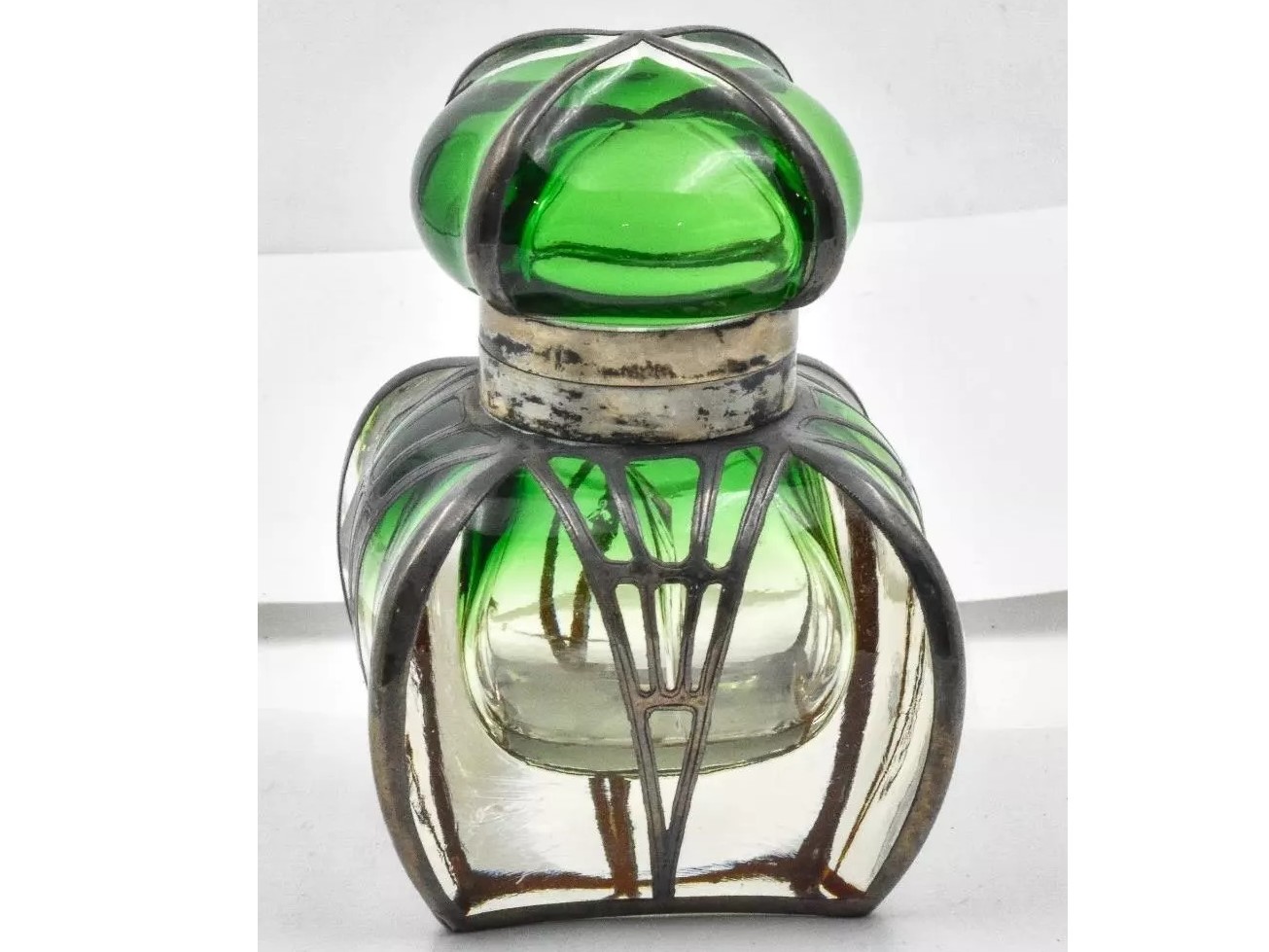 Glass Inkwell with Silver Overlay