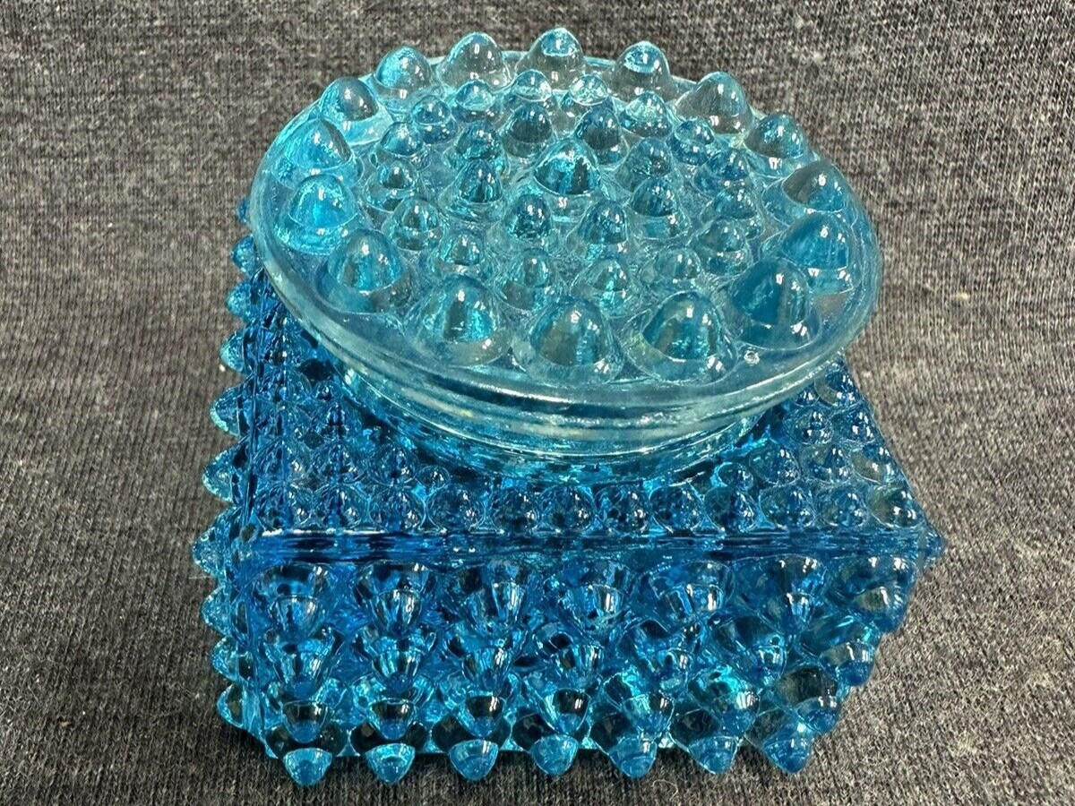 Blue Hobnail Glass Inkwell