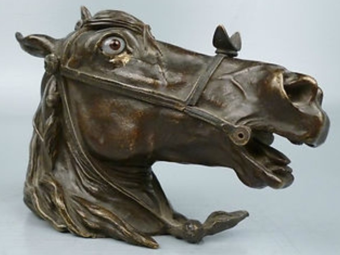 Bronze Horse Head Inkwell