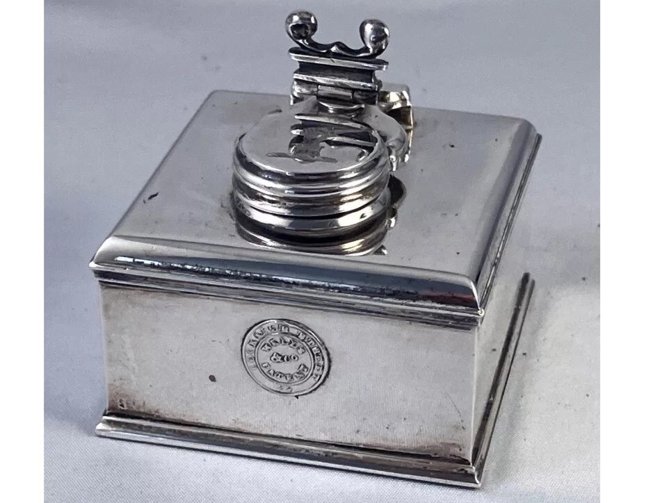 Sterling Silver Lock-Down Travel Inkwell