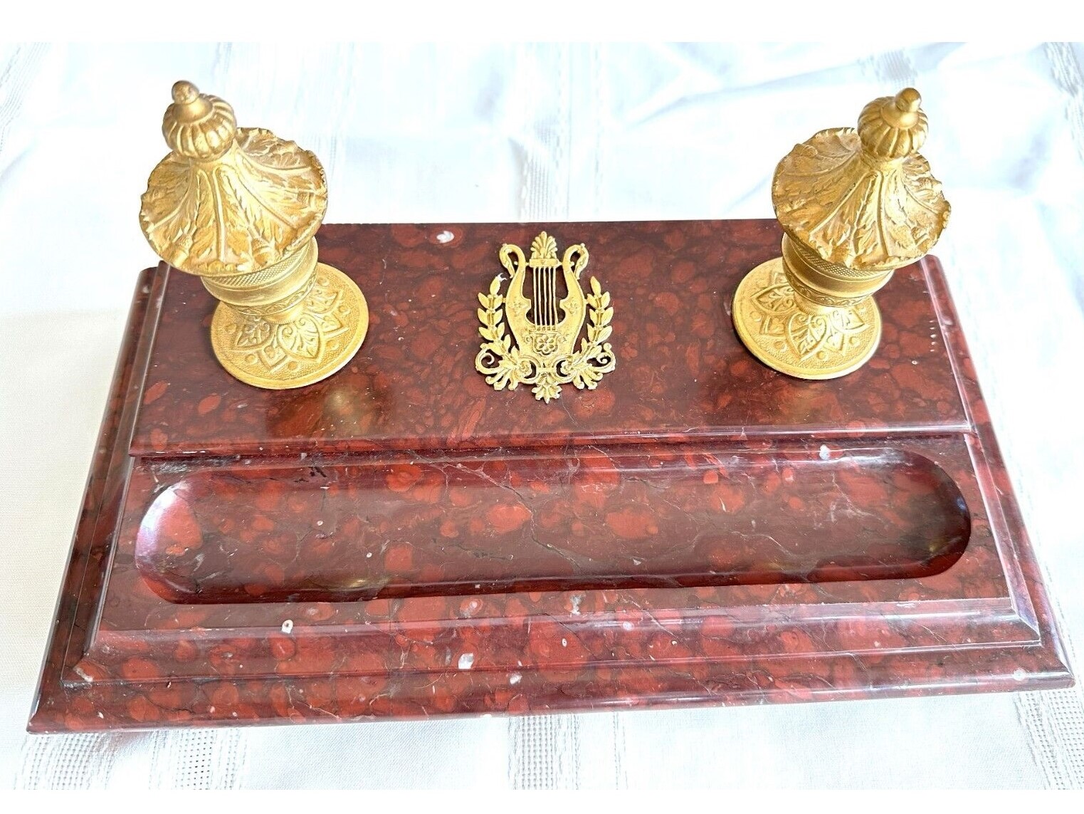 Red Marble and Bronze Inkstand