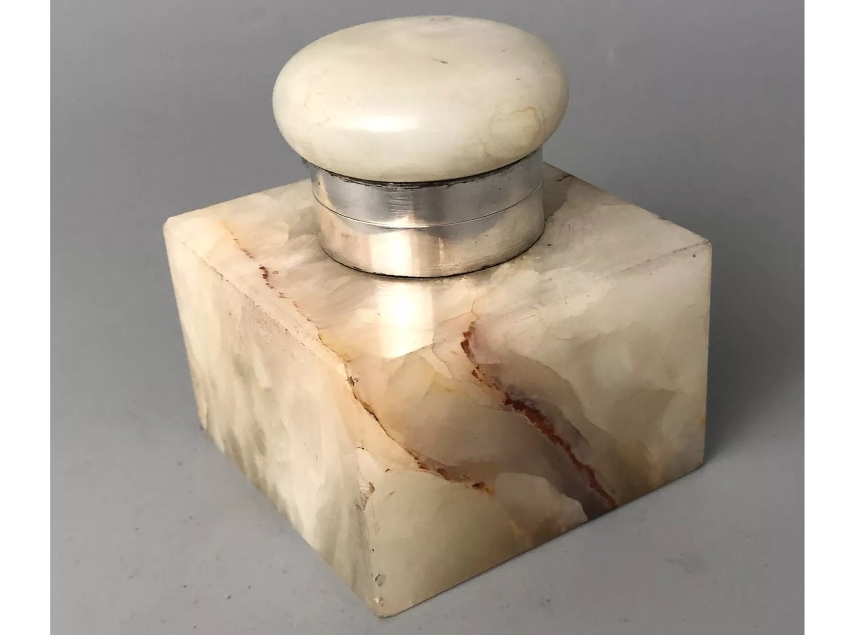 Onyx Inkwell with Silver Mount
