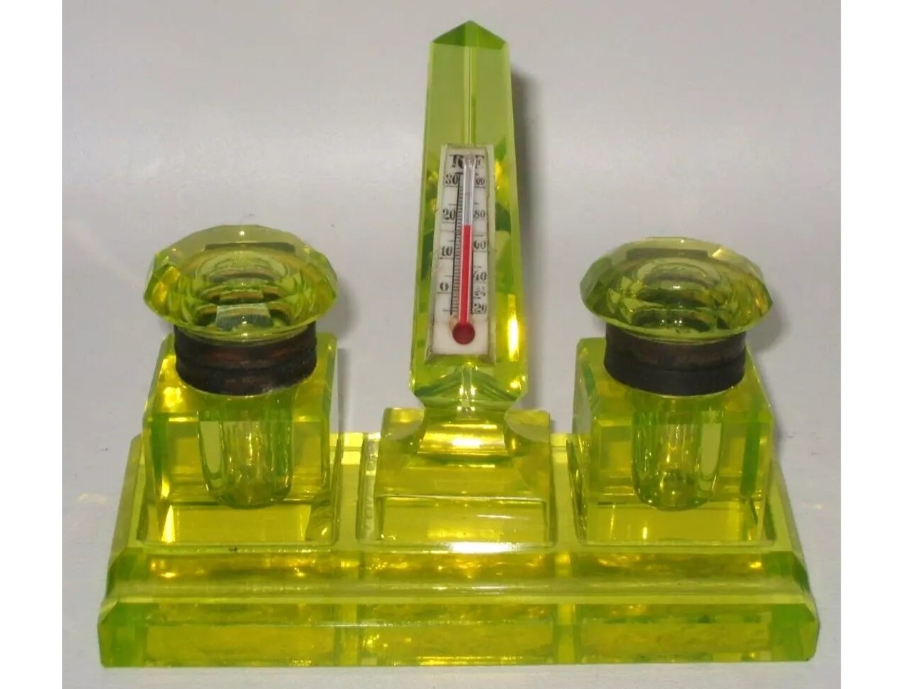 Vaseline Glass Inkstand