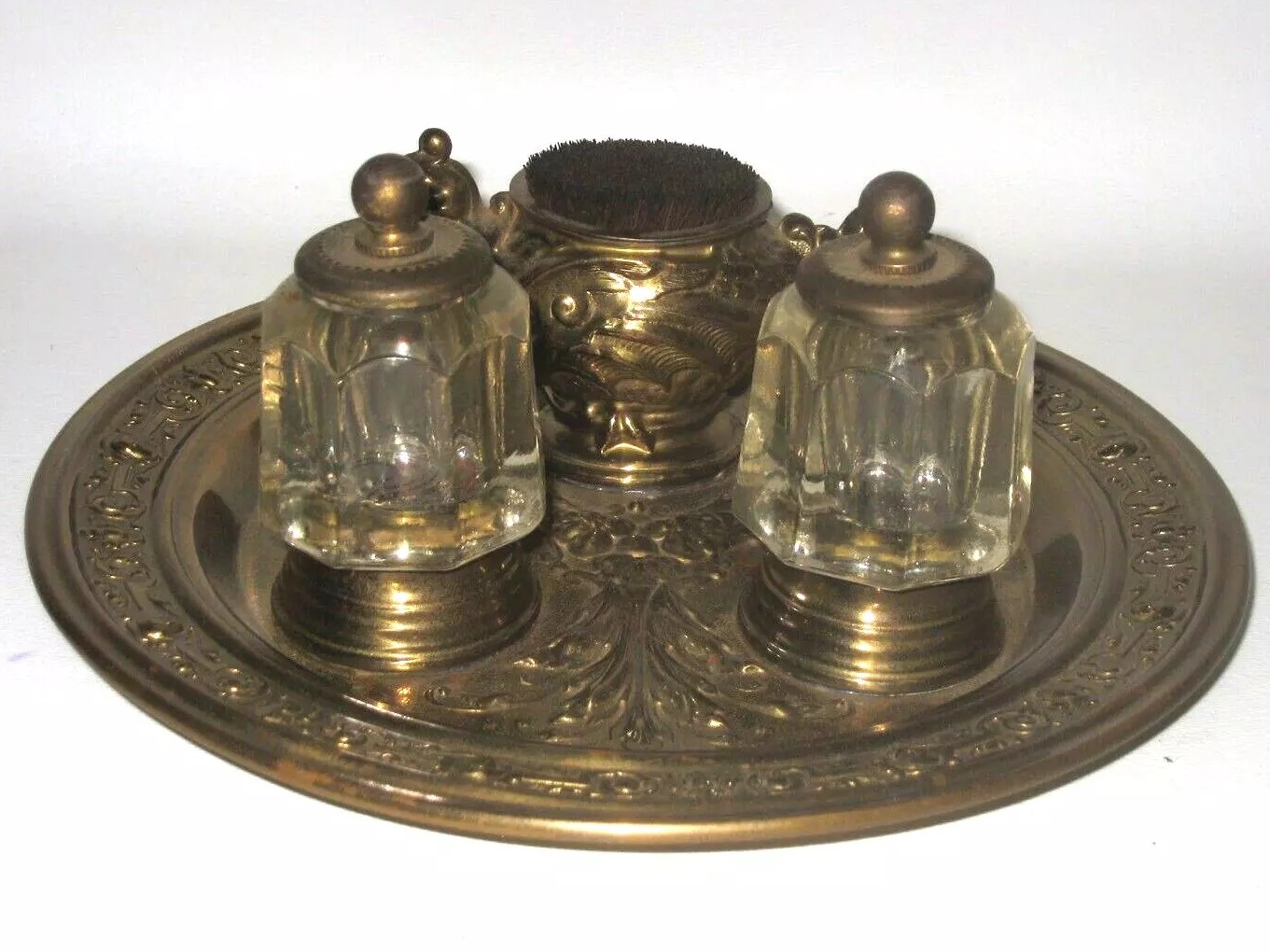 Brass Double Inkstand with Pen Wipe