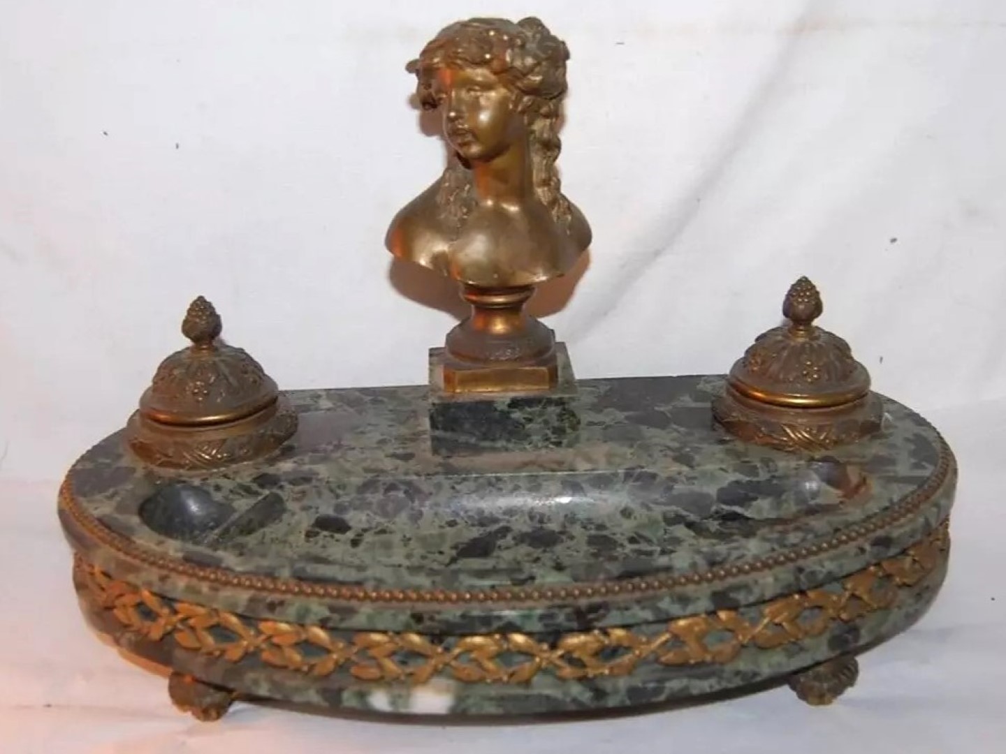 Woman’s Bust on Marble Base – Double Inkstand