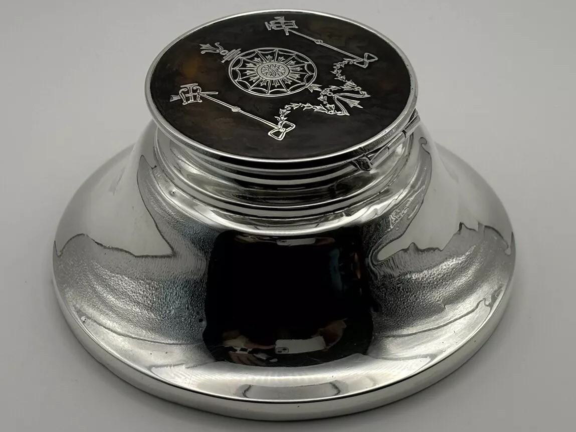 Sterling Silver Inkwell with Piqué Lid