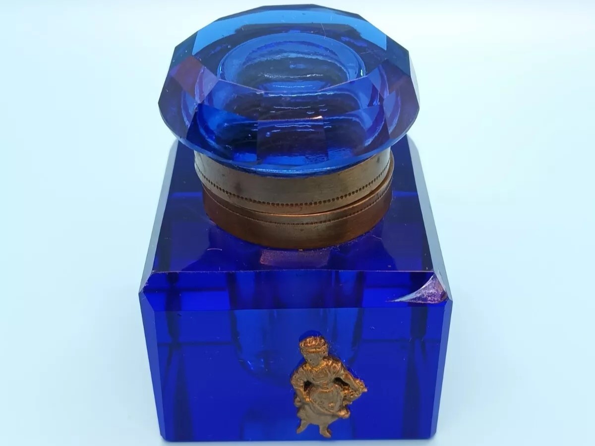 Cobalt Blue Glass Inkwell