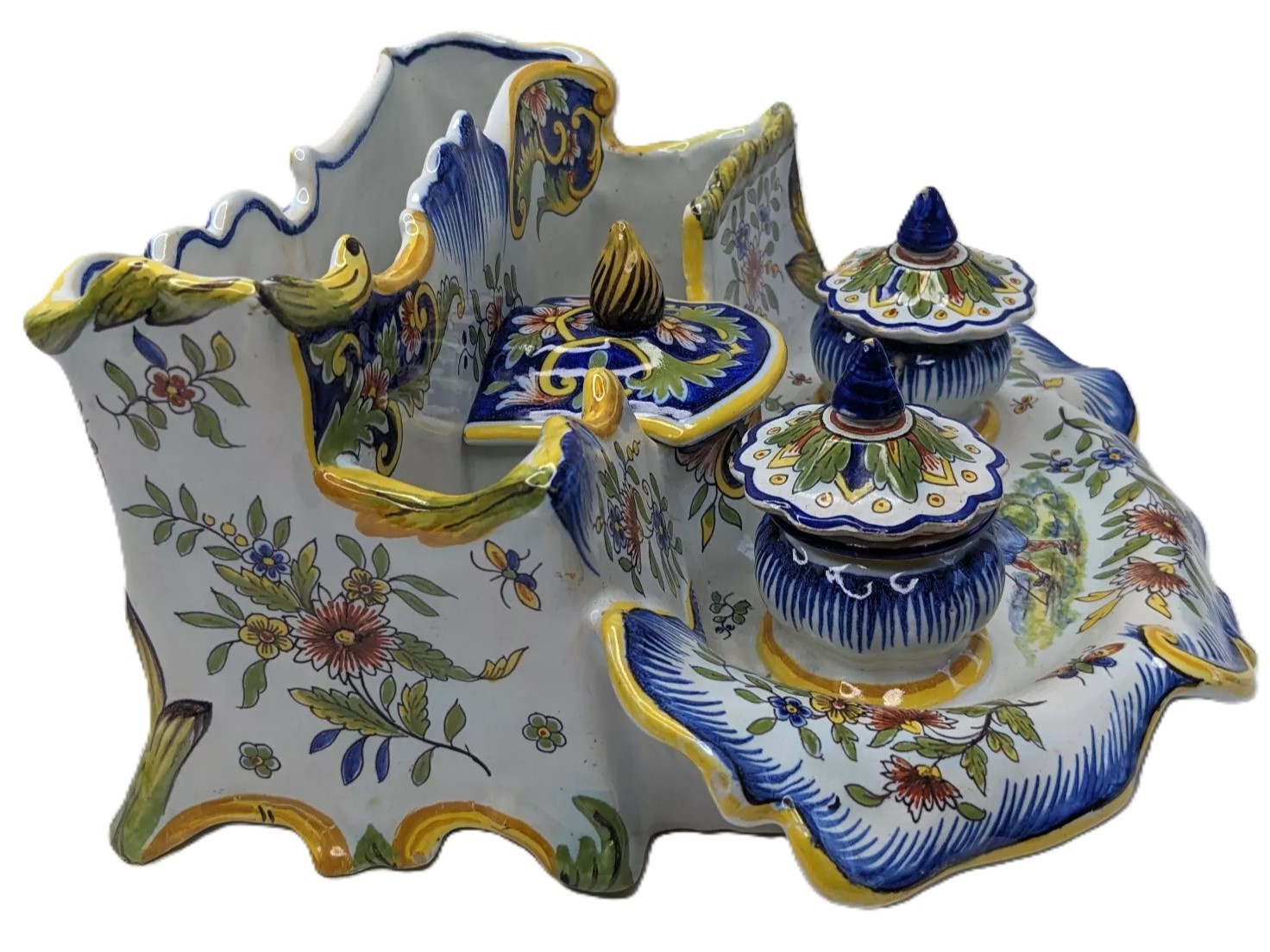 Desvres Fourmaintraux French Faience Inkstand