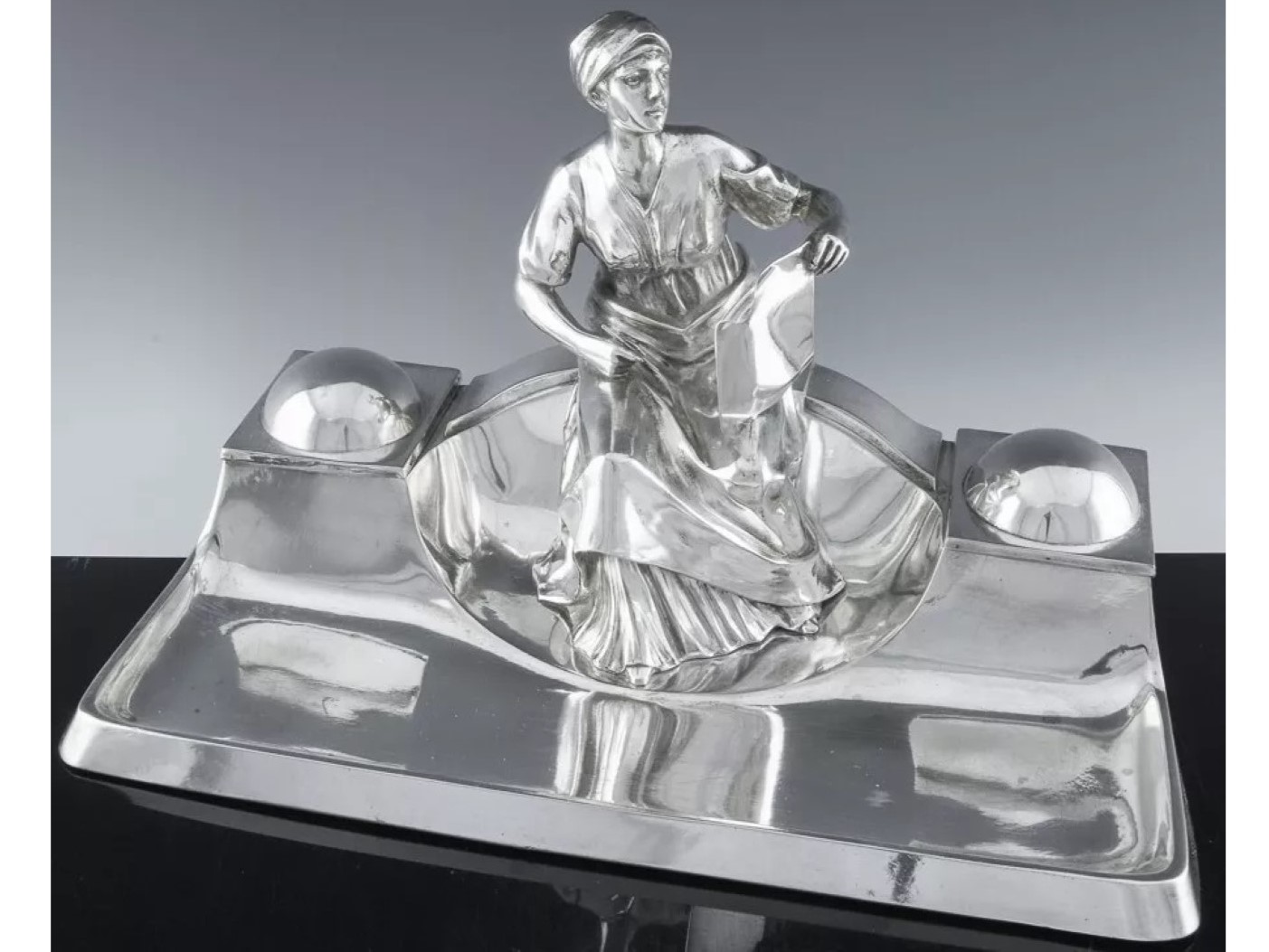 Silverplated Double Inkstand – Seated Woman