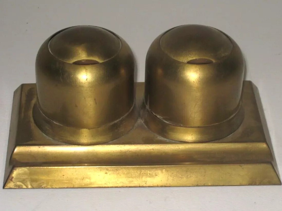 Brass Double Inkstand – Roll-Back Lids