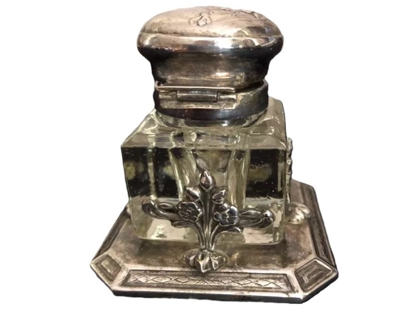 Glass Inkwell on a Silverplated Base