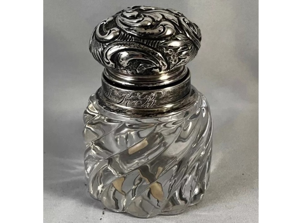 Blown Glass Inkwell with Sterling Silver Lid