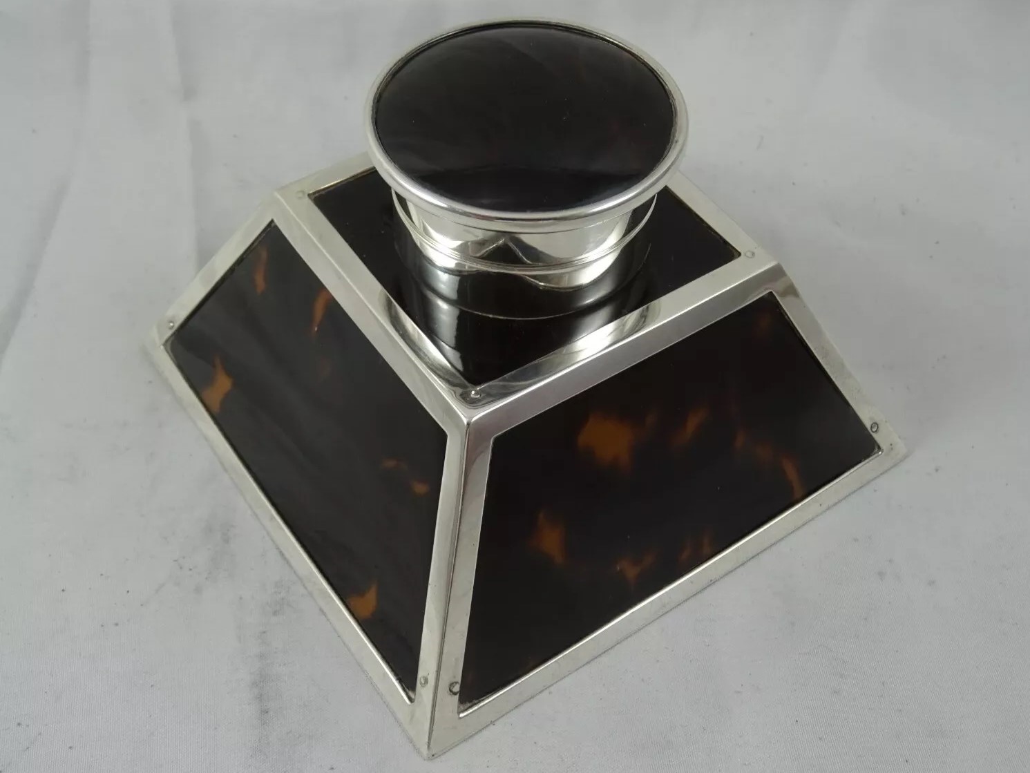 Tortoiseshell and Silver Inkwell