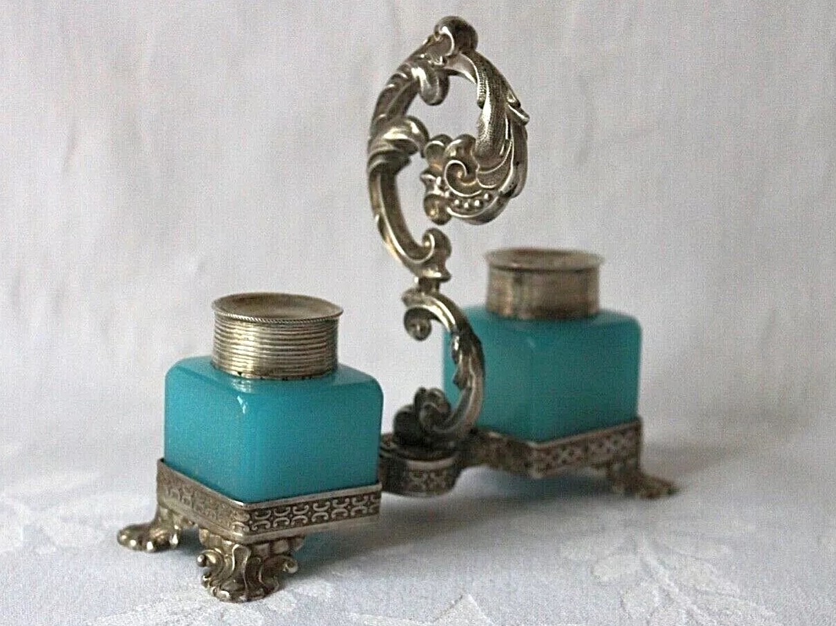 French Opaline Glass Double Inkstand