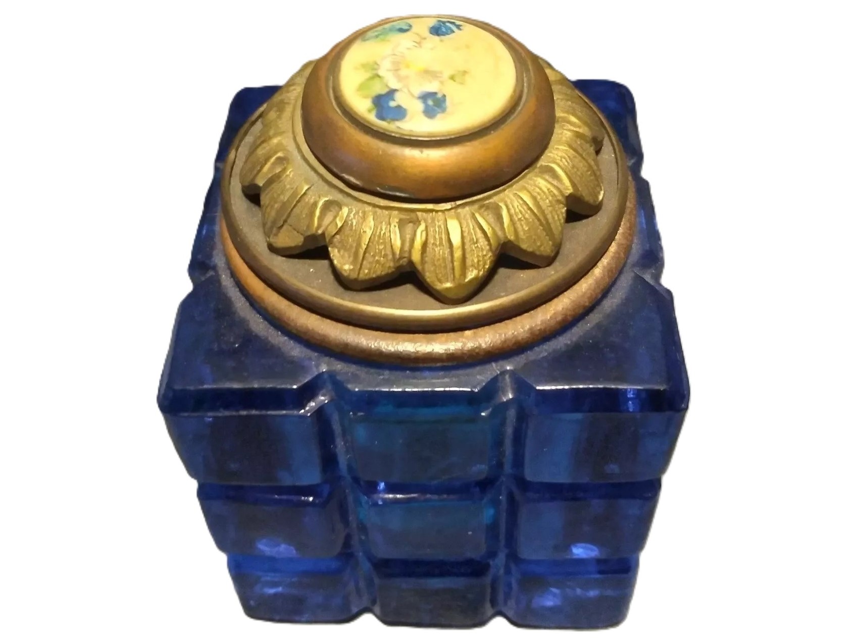 Blue Glass Inkwell with Unique Lid