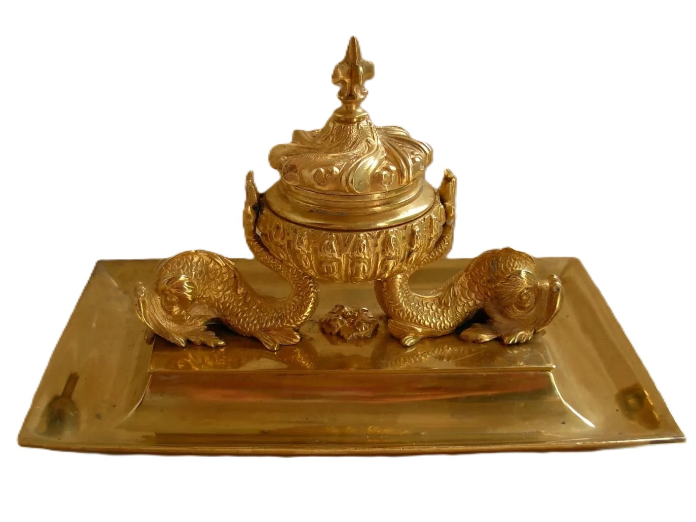 French Gilt Bronze Inkstand with Dolphins