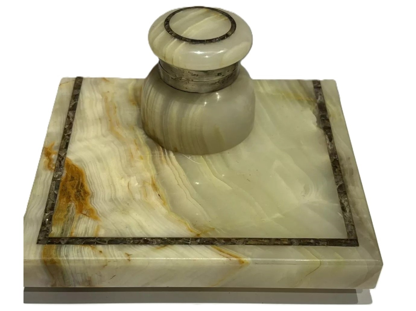 Onyx Inkwell with Sterling Silver Collar
