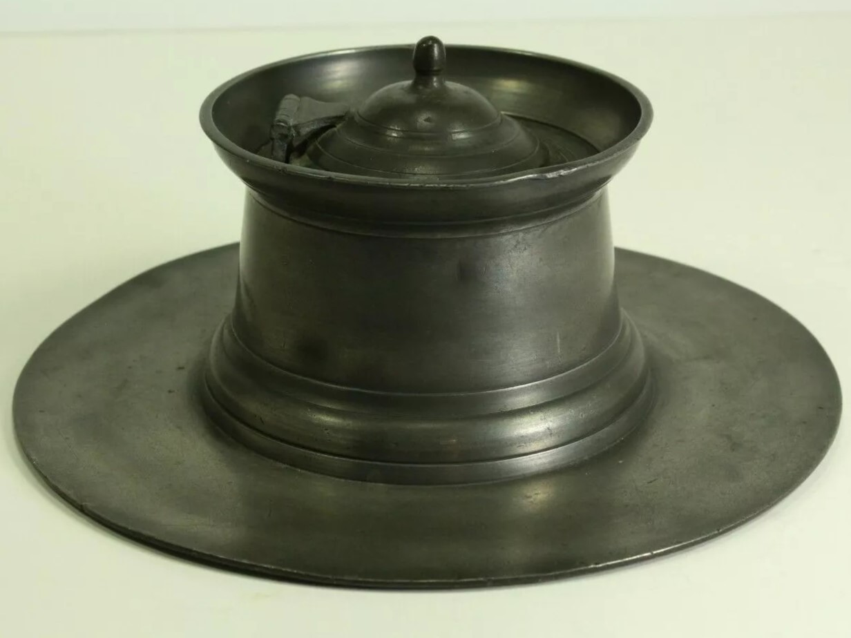 18th Century Pewter Capstan Inkwell