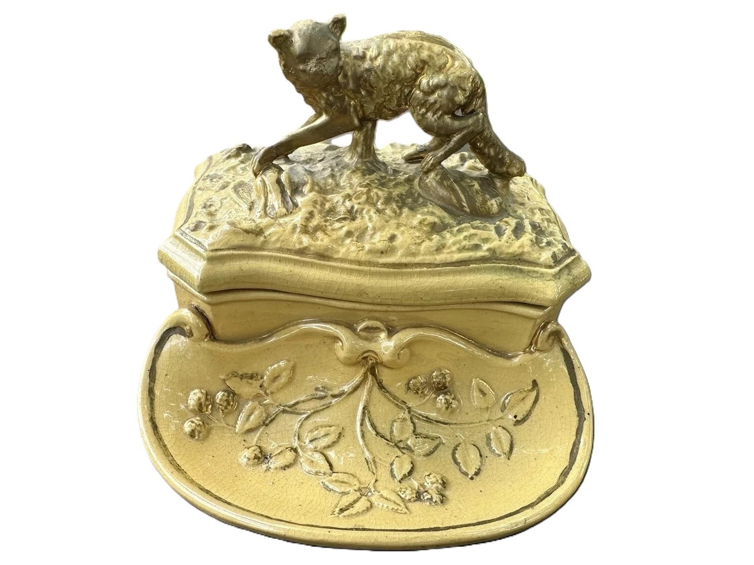Yellowware Pottery Inkstand with a Fox