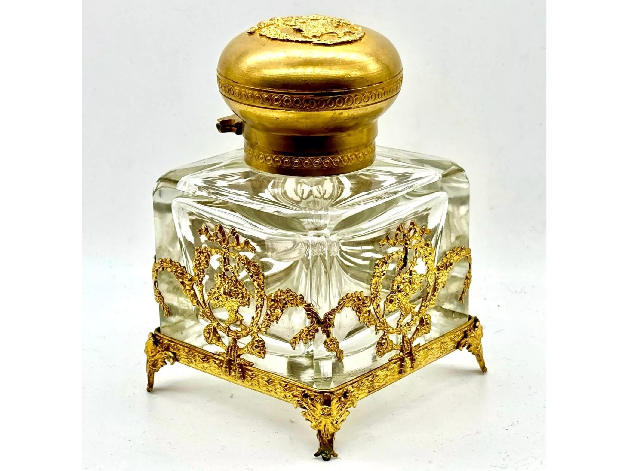 French Gilt Bronze Ormolu Baccarat Inkwell