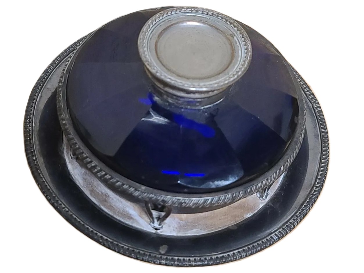 Cobalt Blue Glass Inkwell