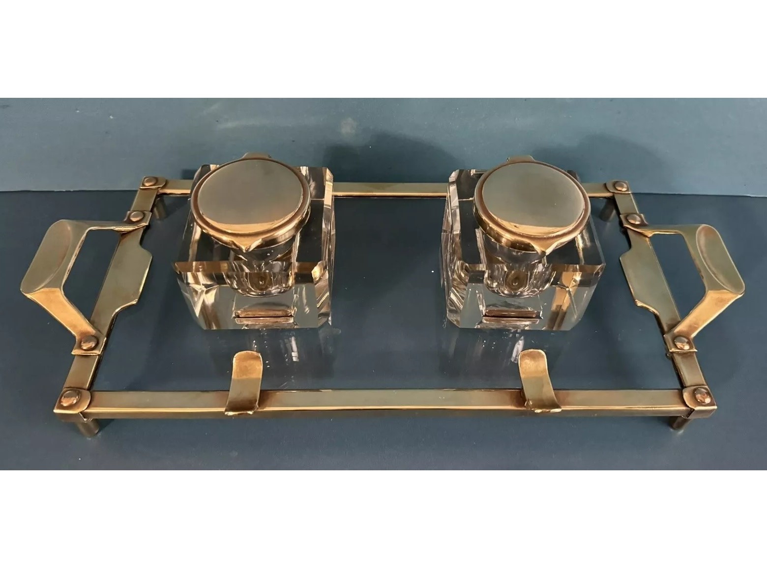 Brass and Glass Double Inkstand