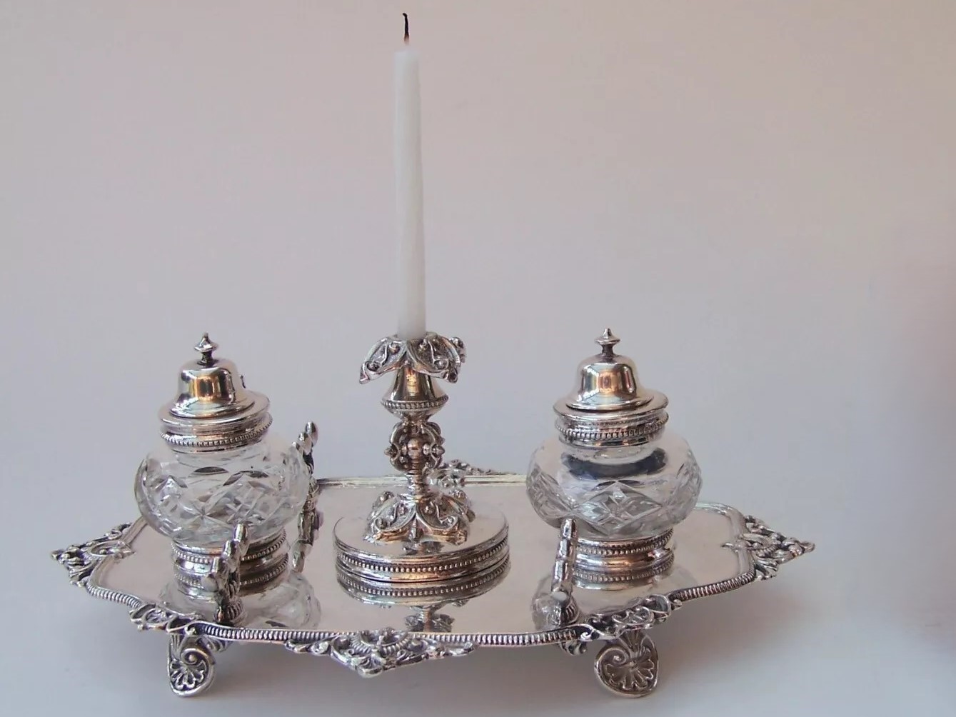 Silverplated Standish with Candleholder