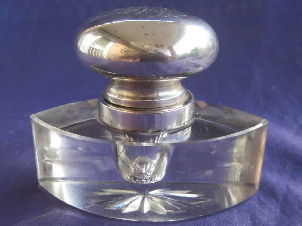 Cut Crystal Inkwell with Sterling Lid
