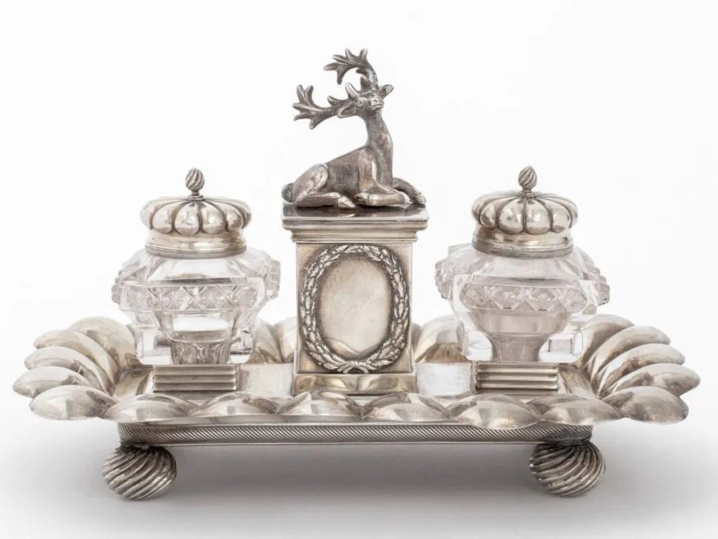 Sterling Silver Stag Inkstand