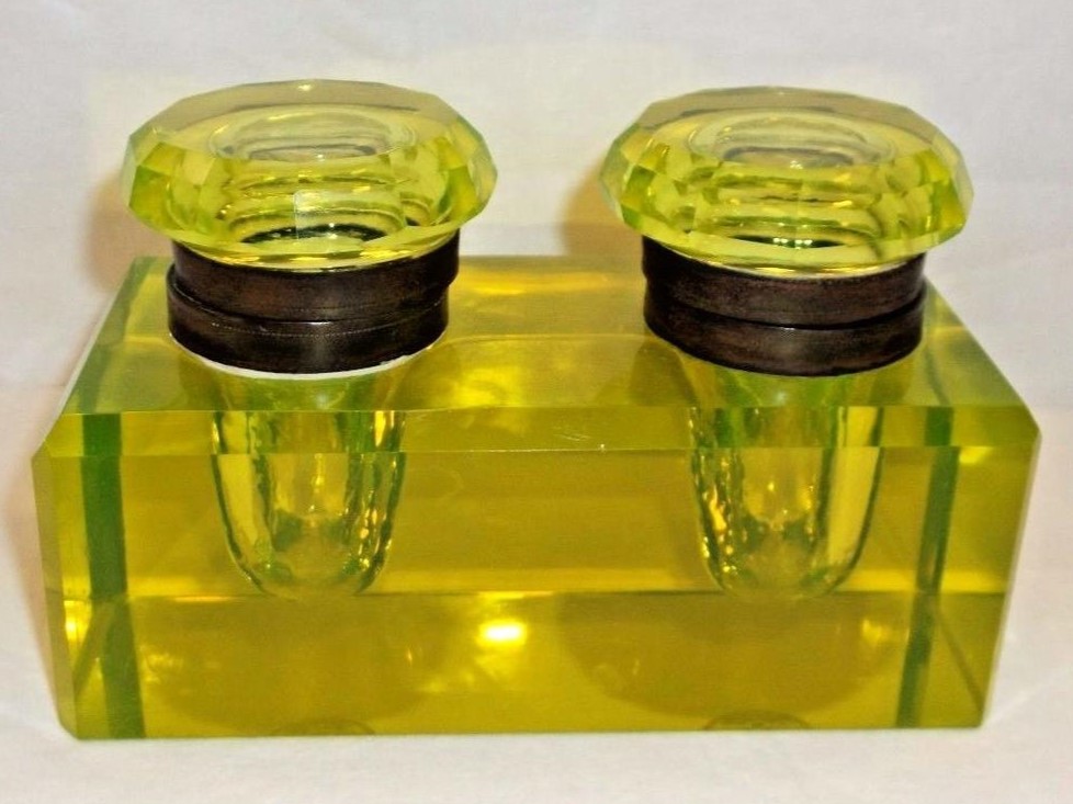 Vaseline Glass Double Inkwell