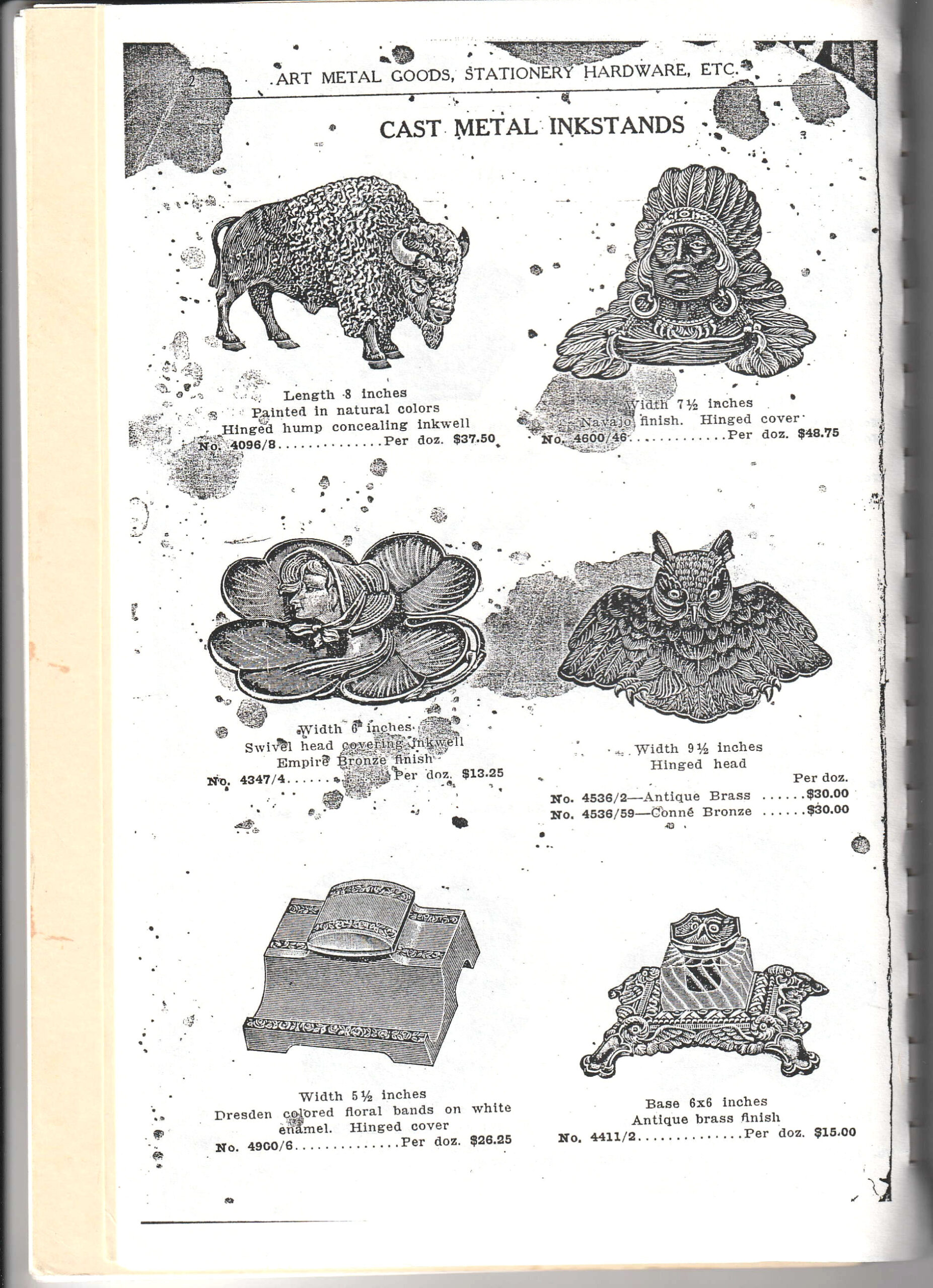 H.L. Judd Catalogue page showing Indian head inkwell