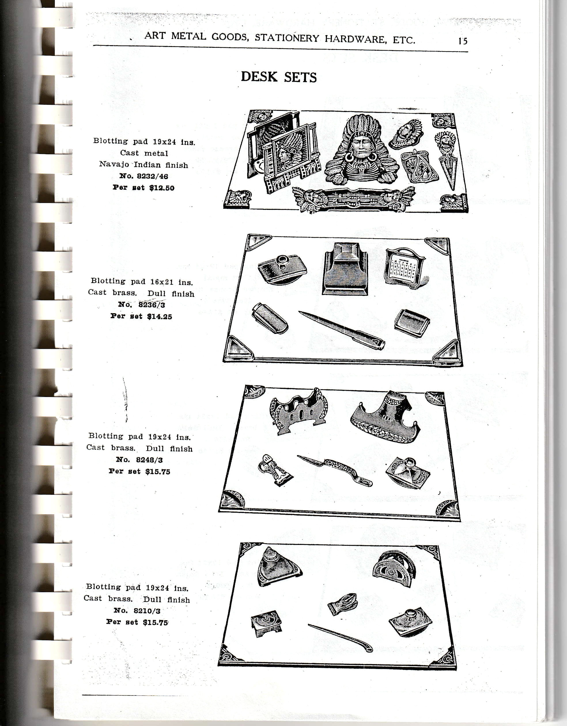 H.L. Judd Catalogue page showing Indian head desk set