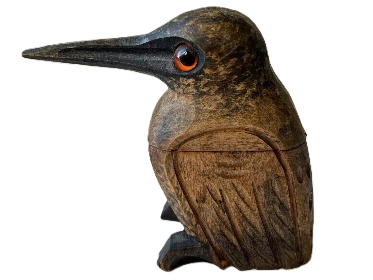 Carved Kingfisher Bird Inkwell