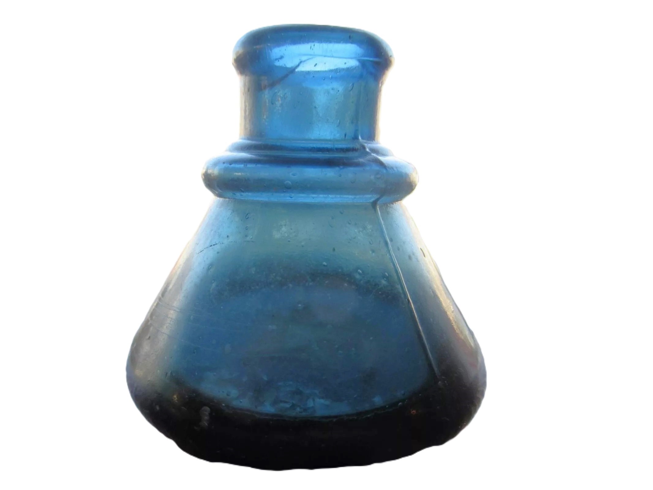 Mold Blown Blue Conical Ink Bottle