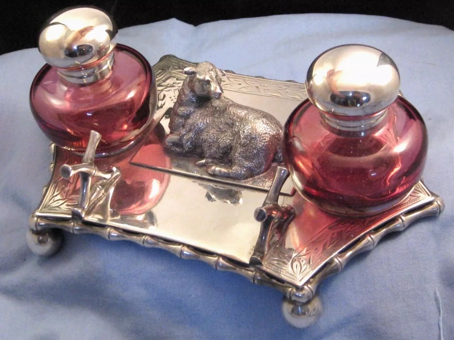 Silverplate Inkstand with Resting Sheep