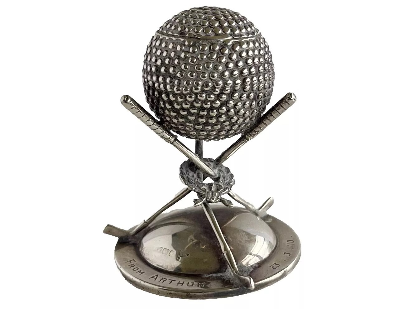 Golfing-Themed Silver Inkstand