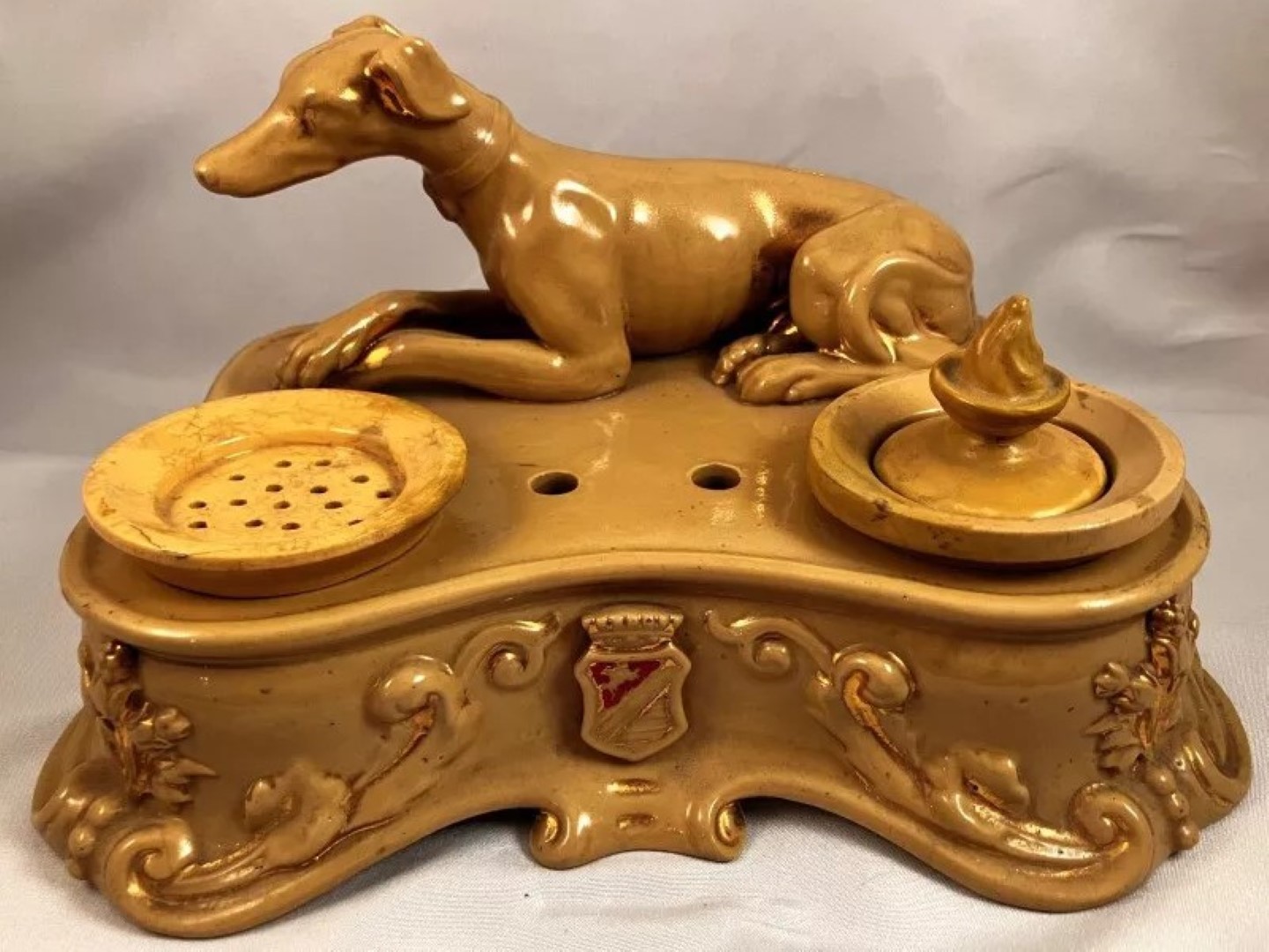 Yellow Ware Whippet Inkstand