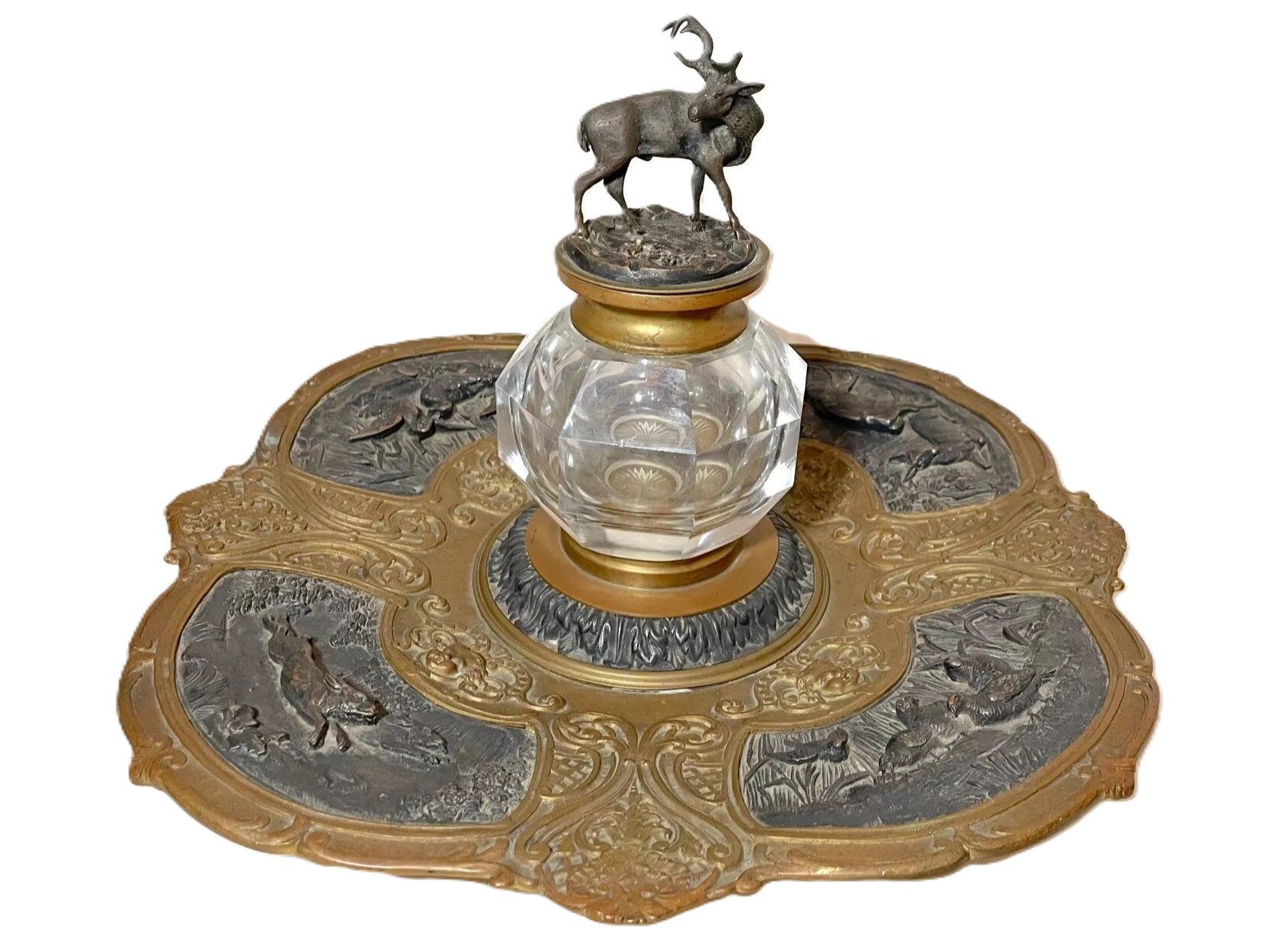 Crystal and Bronze Animalier Inkstand