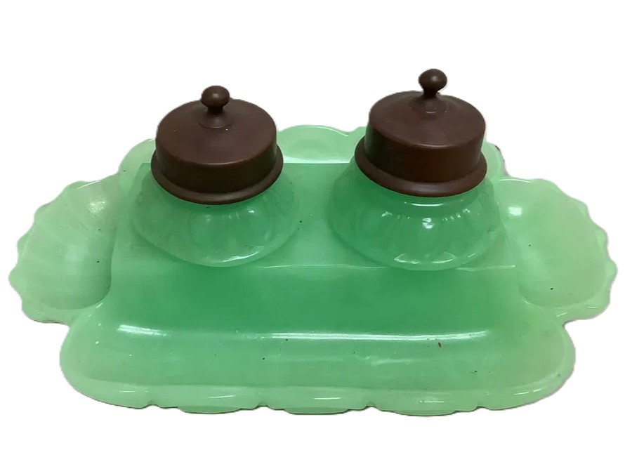 Jadeite Glass Double Inkstand