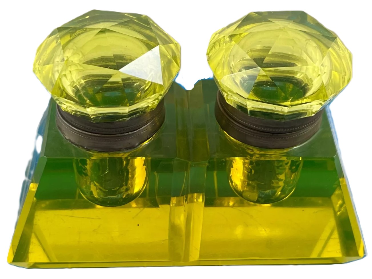 Vaseline Glass Double Inkstand