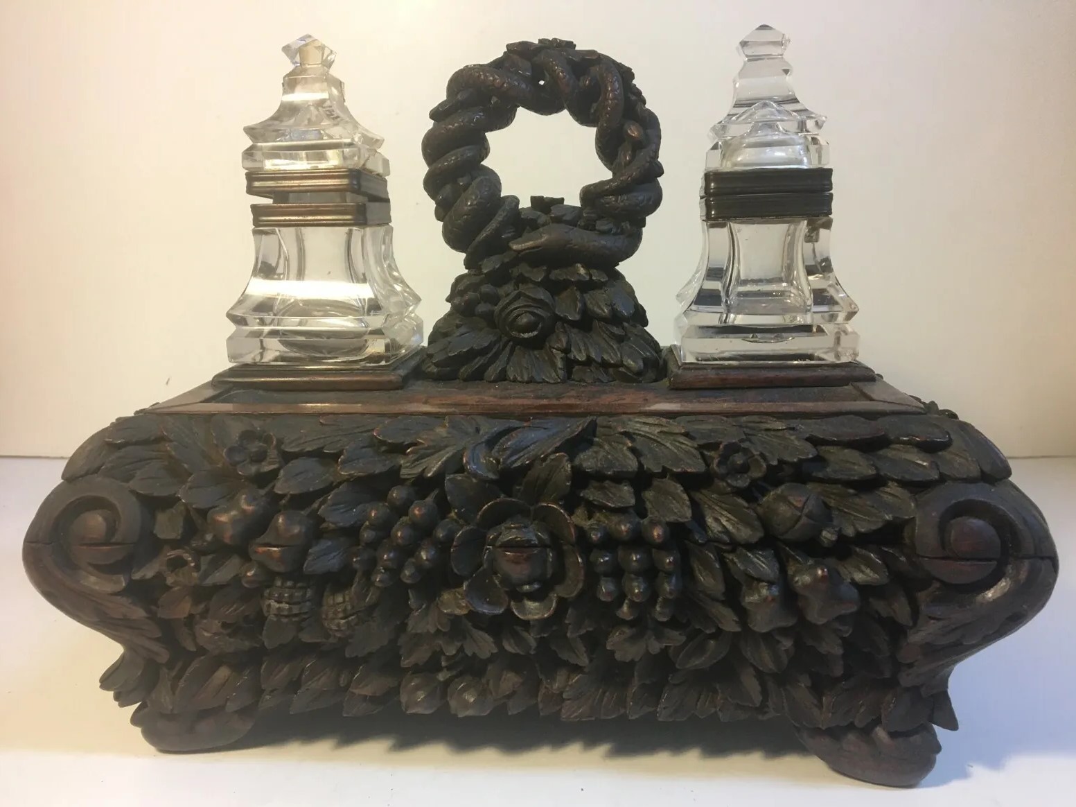 Wooden Inkstand with Detailed Carvings