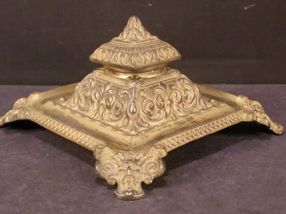 Cast Iron Inkwell with Gold Finish