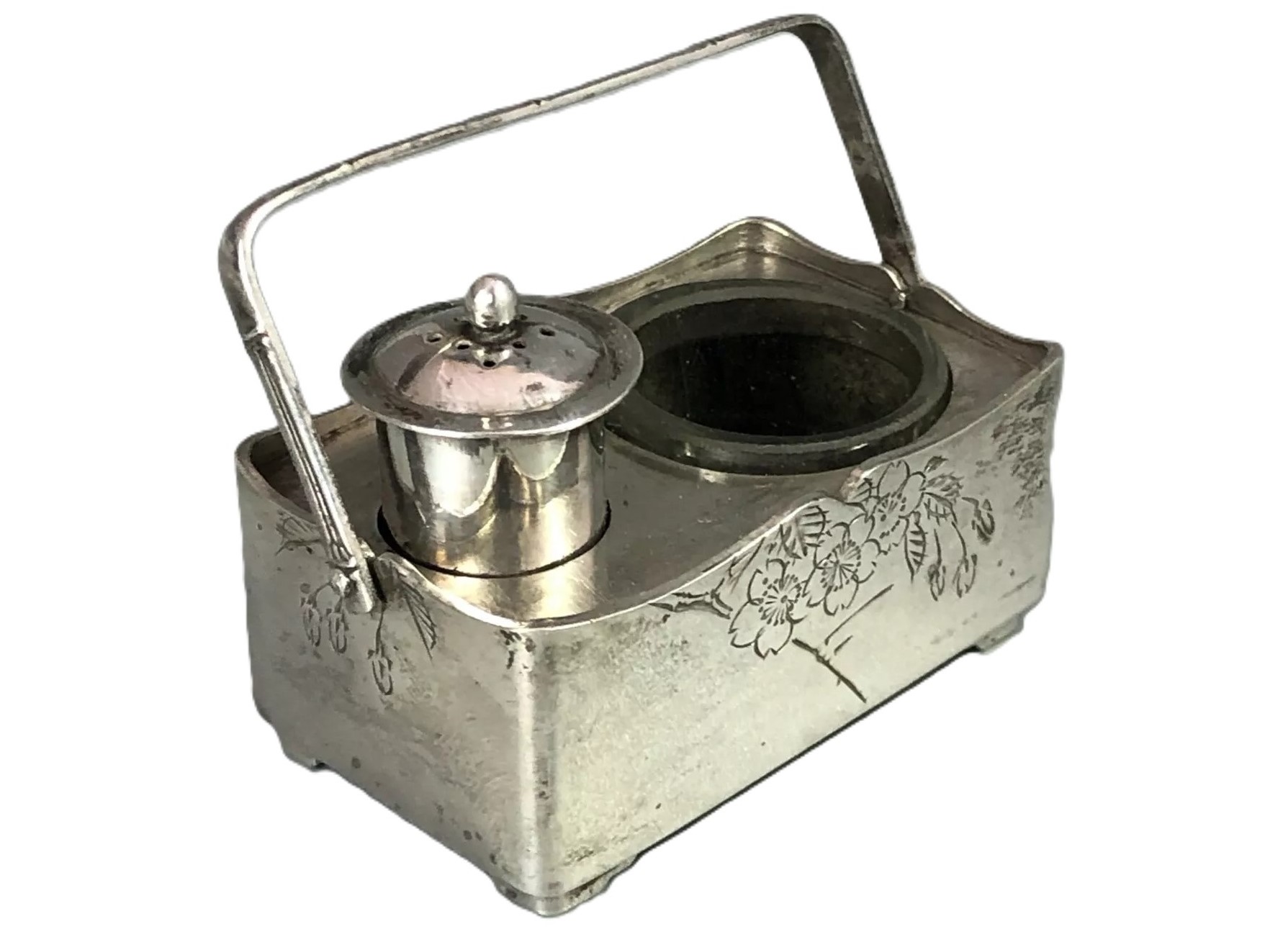 Japanese Export Silver Inkwell and Sander