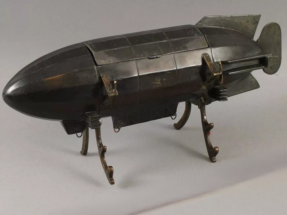 Pewter & Bronze LZ-4 Zeppelin Inkstand and Pen Holder