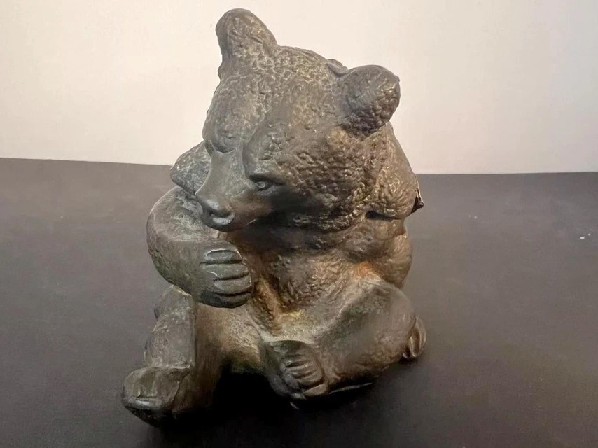 Figural Bronze Bear Inkwell
