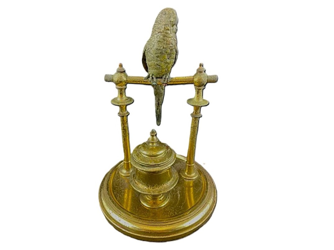 Parakeet Perched Over an Inkwell