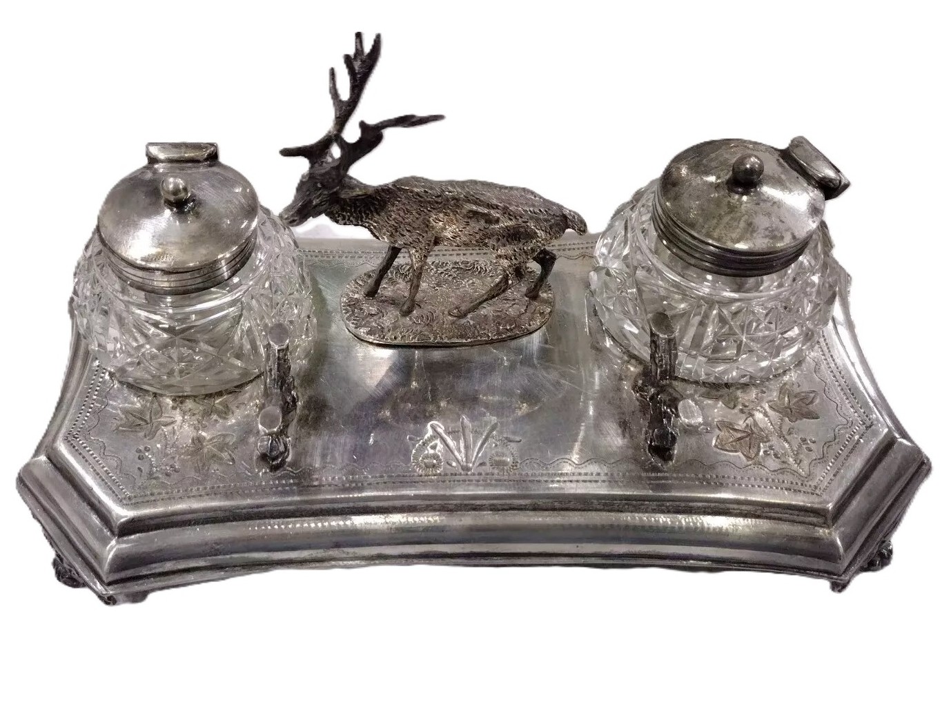 Silverplated Stag Inkstand