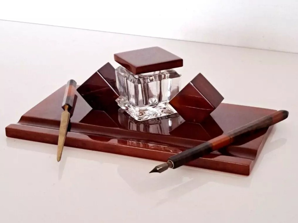 Amber Red Bakelite Desk Tray